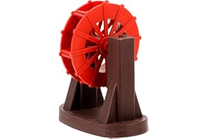 JUMPLAWN Mini Red Water Wheel Fountain Decor 6cm Diameter with Artificial Rockery Base 6×7.5×8.3cm