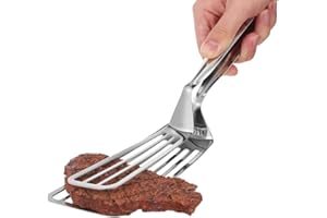 VALICLUD Stainless Steel Food Clamp 13.38In Multifunctional Steak Clamp Fish Frying Tongs with Hollow Design for Fat Drainage
