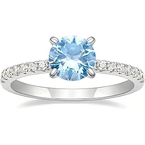 SHINYSO 1.25CT 925 Sterling Silver Engagement Rings for Women Created Blue Aquamarine Round Cut Solitaire CZ Wedding Band Pro