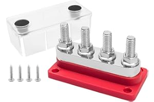 GMURA Bus Bar Terminal Block 12-48V 600A Max, 4 M10 Studs (3/8") High Current Copper Busbar Terminal Block with Waterproof Cover, Marine Heavy Duty Bus Bar Power Distribution Block, Red