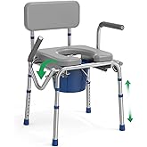 Loyoda Drop Arm Bedside Commode, Commode with Padded Seat and Backrest, 500lbs Capacity, 5.81QT Removable Bucket, Adjustable Height Portable Toilet for Adults, Gray