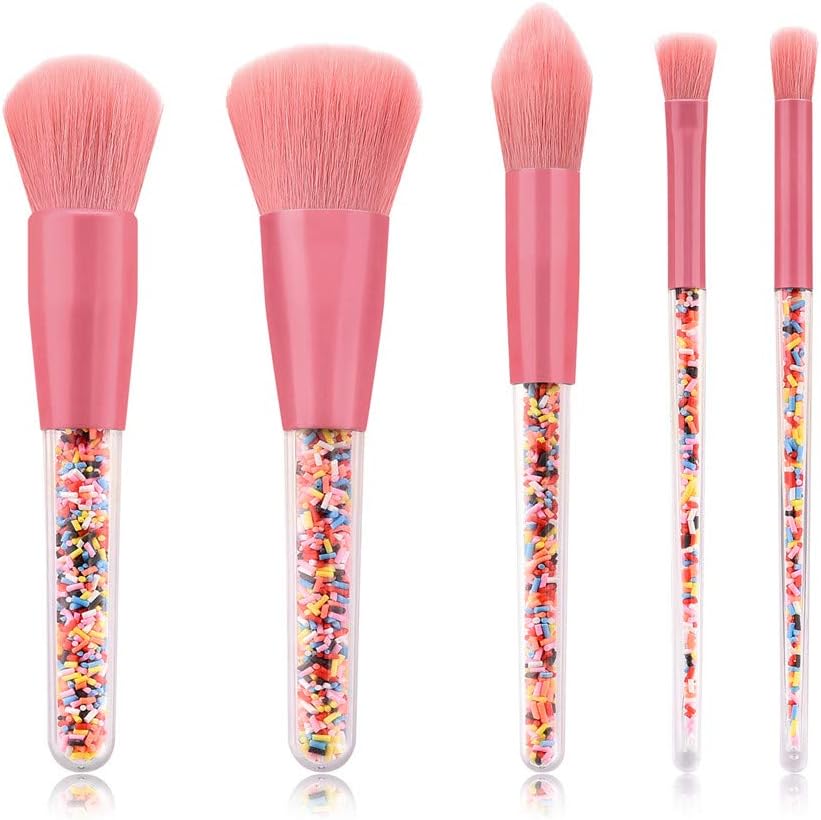 Rainbow Candy Makeup Brush Set, Makeup Brushes Premium Synthetic Foundation, Concealers, Eyeshadow, Prefect Gift for Sister Girlfriend 5pcs Pink