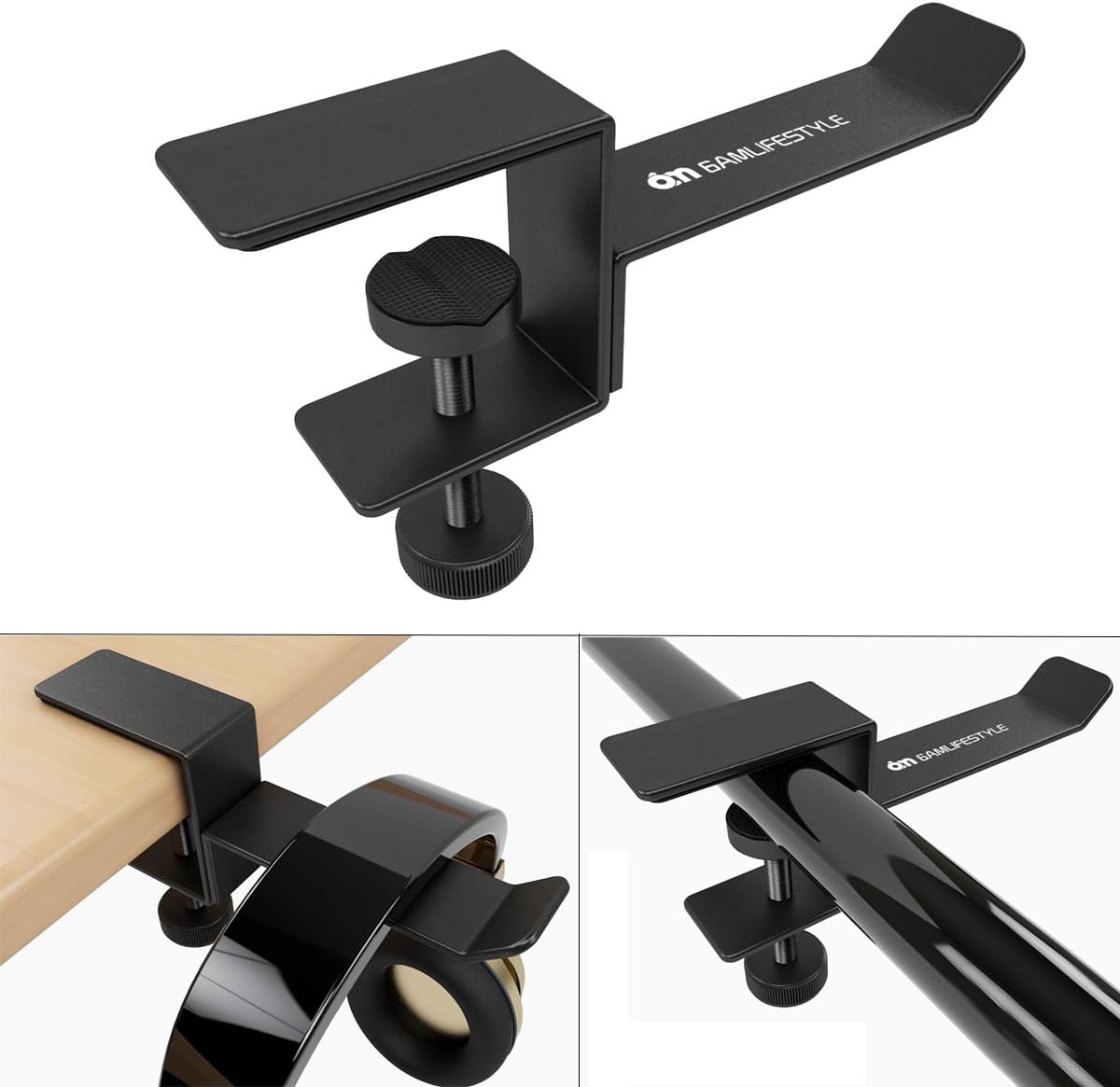 Headphone Headset Stand Holder, 6amLifestyle Universal Metal Gaming Headphones Hanger Mount Under Desk Hook Clip with Adjustable Clamp for All Headsets, Black(Patented)