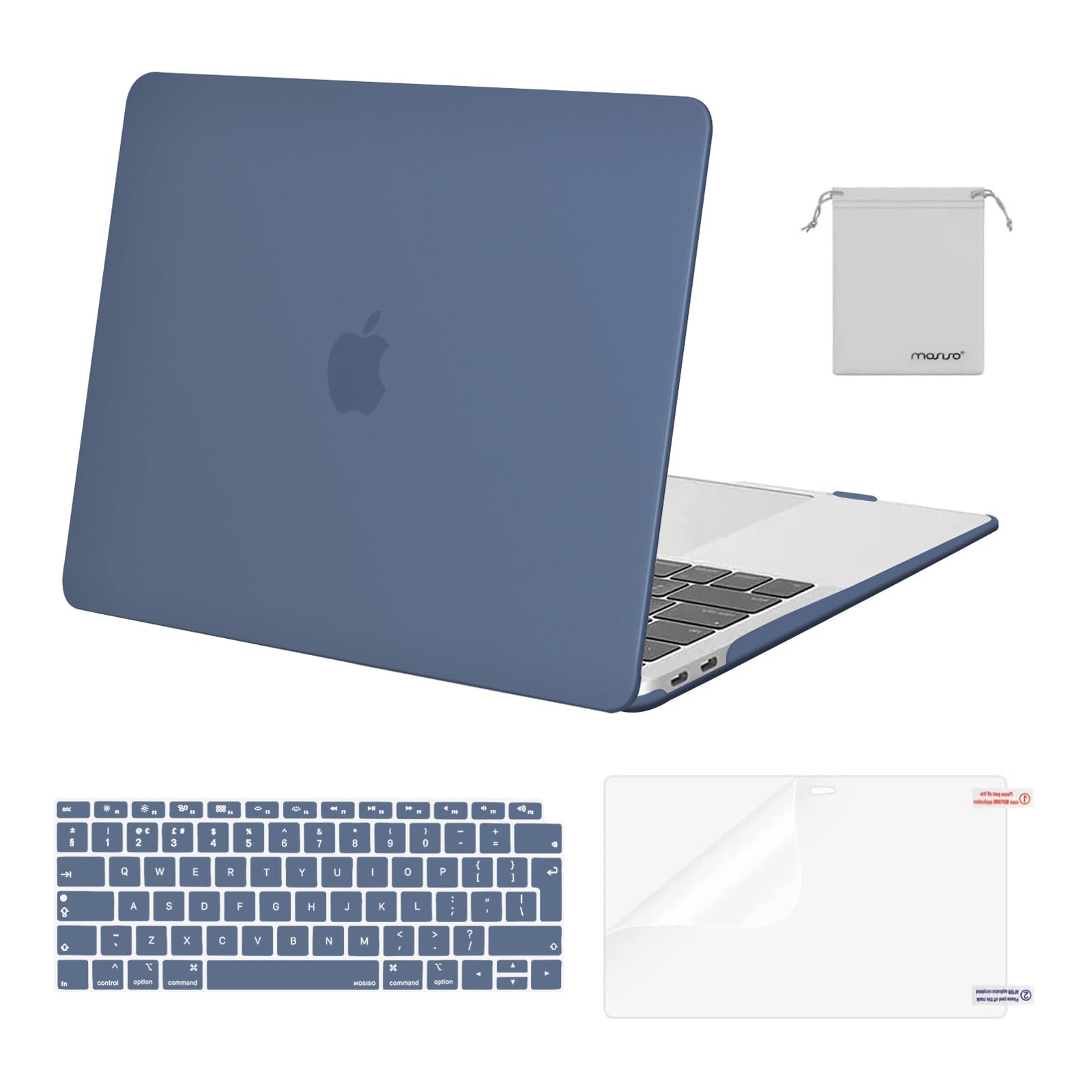 MOSISO Compatible with MacBook Air 13 inch Case M1 2021 2020 2019 2018, Hard Shell for MacBook Air M1 Case 13.3 inch A2337 A2179 A1932 & Keyboard Cover & Screen Film & Storage Bag, Steel Blue
