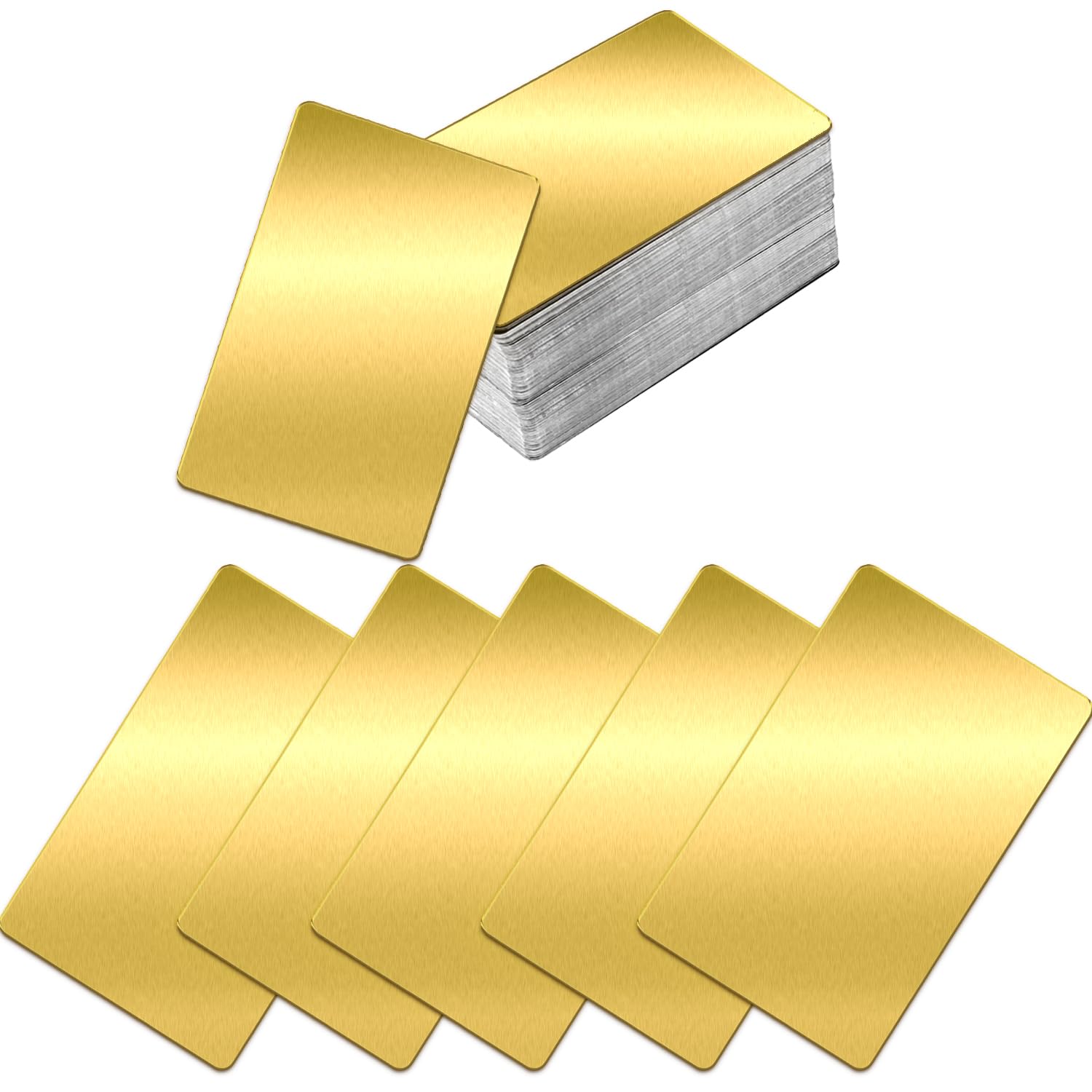 MaehSab 100 Pcs Blank Metal Business Cards, 0.2mm Aluminum Laser Engraved Gold Office Name Cards DIY VIP Gift, 3.4 x 2.1 Inch