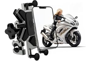 CHARON 2023 New X3 Metal Motorcycle/Bicycle Mobile Phone Holder Magnetic Floating Shock Absorption Wireless + USB Charger 720° Control (Wireless and Type-C)