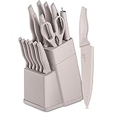 LIANYU Knife Block Set with Sharpener, 15PCS Kitchen Knife Set with Block, Razor Sharp Knives Set for Kitchen, High Carbon Stainless Steel Chef Knife Set, Anti- Rust Blade & Ergonomic Handle, Khaki