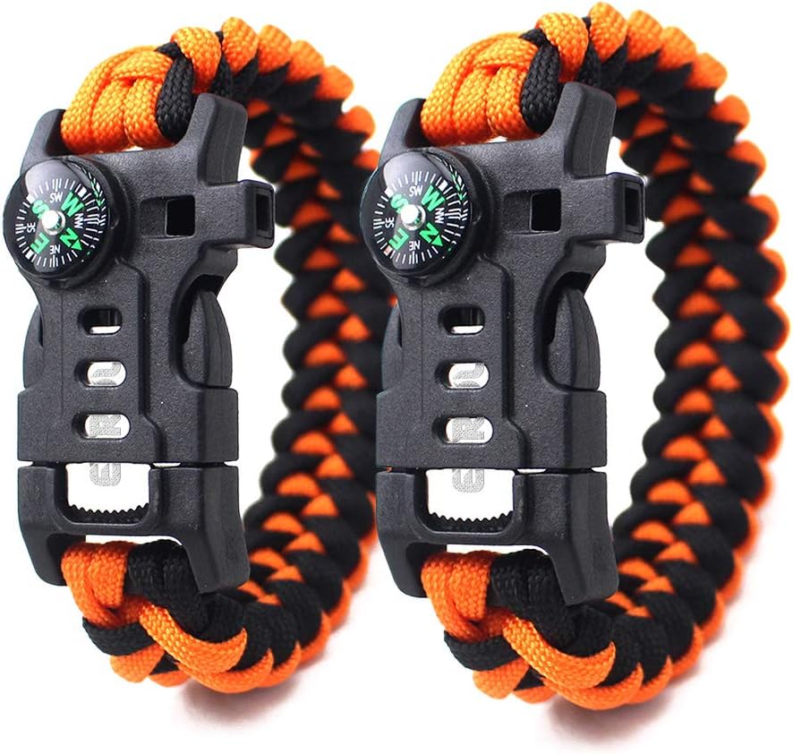 ETROL Paracord Survival Bracelet,2 Pack New 5 in 1 Survival Gear Kit with Whistle Compass Fire Starter Emergency Knife for Hiking, Camping