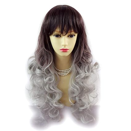 Wiwigs Romantic Long Curly Wig Grey Dark Auburn Dip Dye