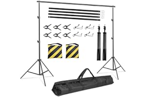 stusgo 10×8.5ft Backdrop Stand Kit,Adjustable Photography Studio Backdrop, 4 Crossbars, 6 Spring Clamps, 4 Backdrop Clips, 2 