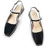 C.Paravano Women's Slingback Flats | Square Toe Slingback Flats for Women | Block Heel Slingback Sandals | Adjustable Strap Shoes (Size 11.5,New Black)