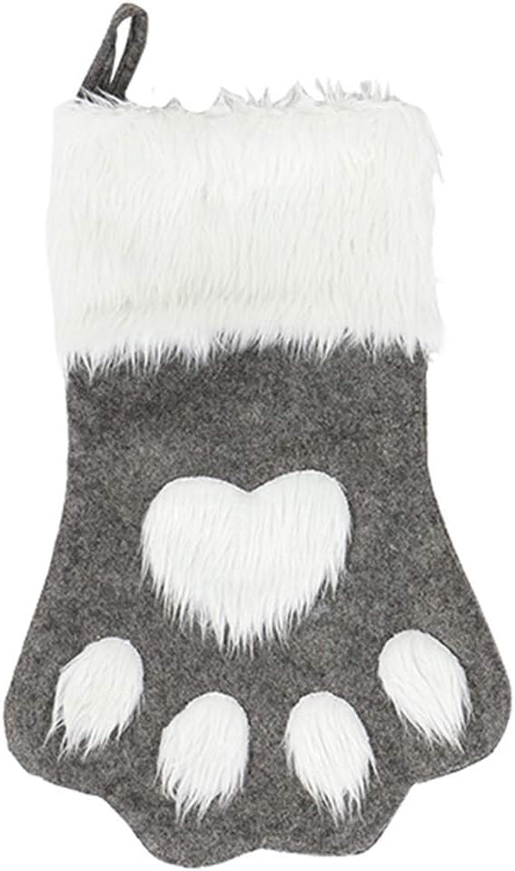 Stockings & Holders - SherryDC Dog Cat Paw Christmas Stockings, Plush Hanging Socks for Holiday and Christmas Decorations (Large/18in, White-Grey)
