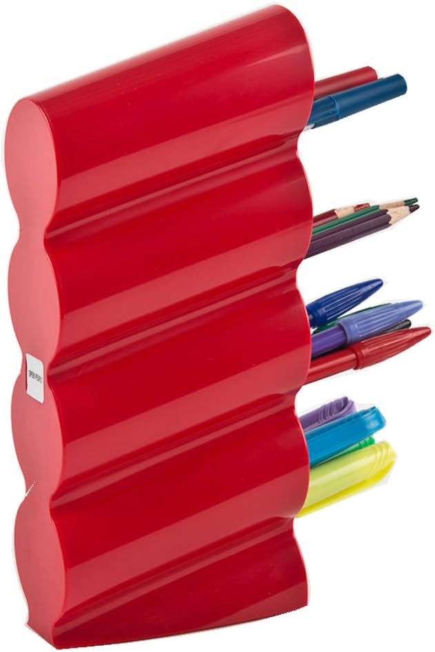 Open People Wave Pen Holder Pencil Holder 4 Division for Short Pens (Red)