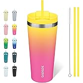BJPKPK 22oz Stainless Steel Insulated Tumbler With lid And Straw Travel Coffee Thermal Tumblers Cup For Women And Men,Pink Yellow Rose