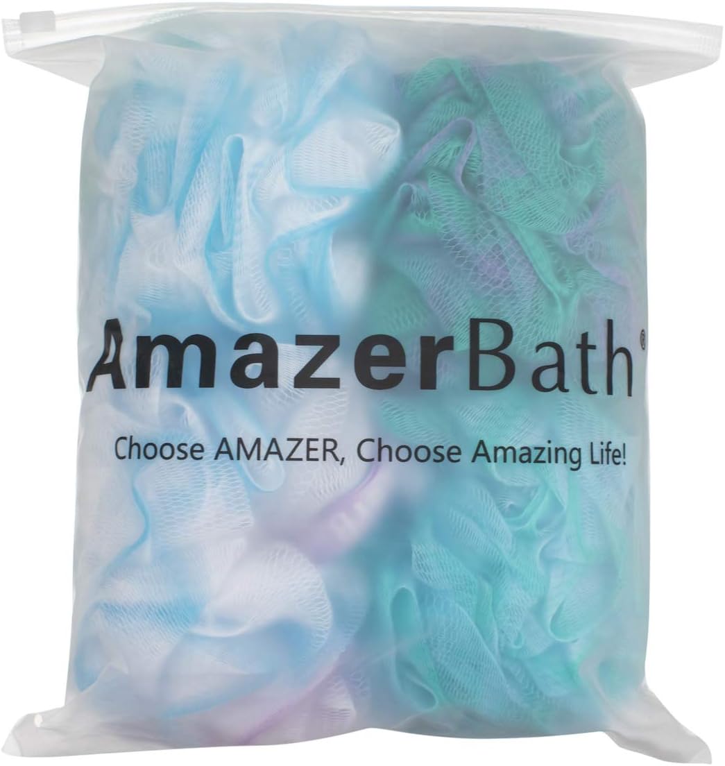 AmazerBath Shower Bath Sponge Shower Loofahs Balls 75g/PCS for Body Wash Bathroom Men Women- Set of 4 Flower Color Sponges: Health & Personal Care