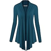 Lock and Love Women's Draped Front Open Asymmetrical Cardigan - Casual Long Sleeve Lightweight Duster