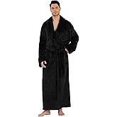 Hellomamma Mens Long Plush Robe: Fleece Bathrobe with Pocket Big and Tall Full Length Man House Coat for Winter Home