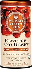 The Republic of Tea - Restore and Reset SuperAdapt Herbal Tea, 36 Tea Bags, Organic, Caffeine Free, Reishi Mushroom and Cocoa