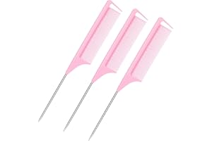 RABETLY Rat Tail Combs 3PCS, Parting Combs for Braiding Hair Carbon fiber heat-resistant anti-static, for Sectioning, Parting, Styling Hair (Pink)