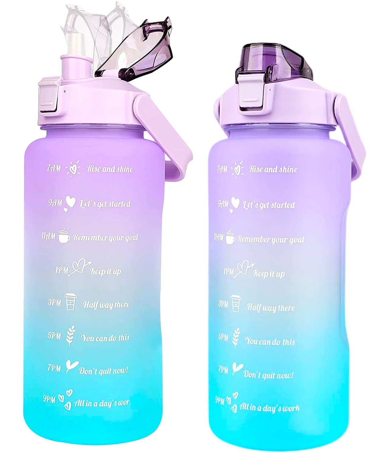 MIKOWEN 2Litre Water Bottle BPA Free Material,2L Sports Bottle with Straw Leakproof Drink Jug, Time Marking & Lock Cover Gym Water Bottle For Women Men (Purple)