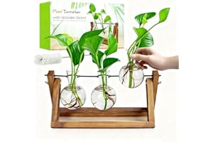 Renmxj Plant Propagation Station, Plant Terrarium with Wooden Stand, Unique Gardening Birthday Gifts for Women Plants Lovers, Home Office Garden Decor Planter - 3 Bulb Glass Vases