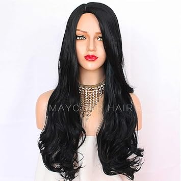 Amazon Com Maycaur Black Long Body Wave Synthetic Hair Wigs For