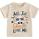 farrubbyine8 Halloween Shirts for Kids Short Sleeve Crewneck Letter Ghost Print Boys Halloween Shirt Toddler Halloween Outfit