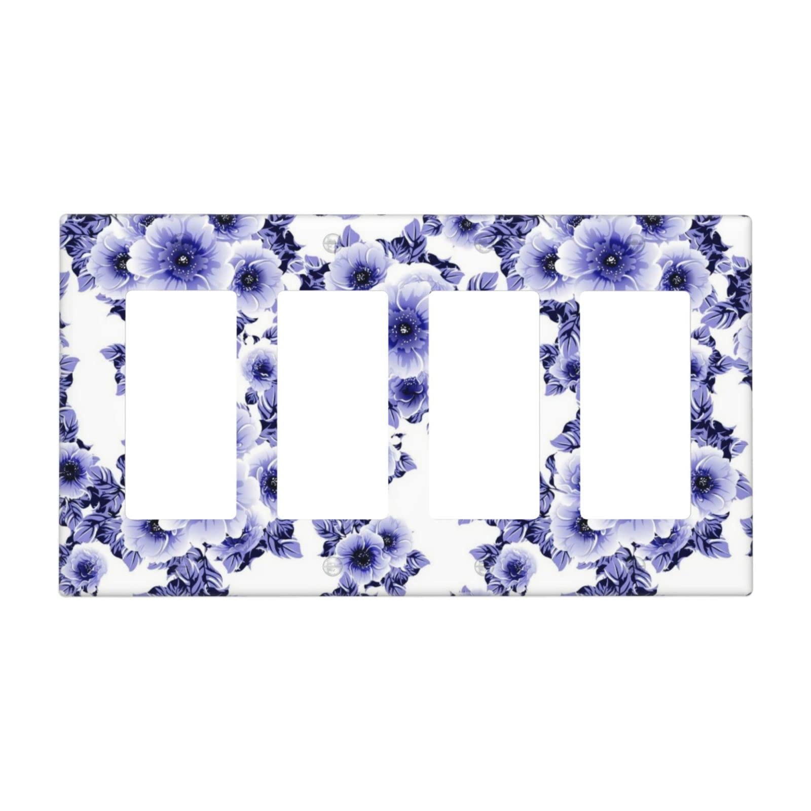 Abstract Blue White Flower Quad Rocker Light Switch