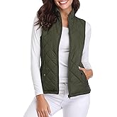 Fuinloth Women's Lightweight Warm Puffer Quilted Vest - 4-Pockets Stand Collar Zip Gilet, Fall Winter Outerwear