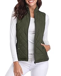 Fuinloth Women's Quilted Vest, Stand Collar