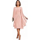 2 Pieces Mother of The Bride Dresses for Wedding Lace Applique Chiffon Knee Length Formal Dresses for Women with Jacket