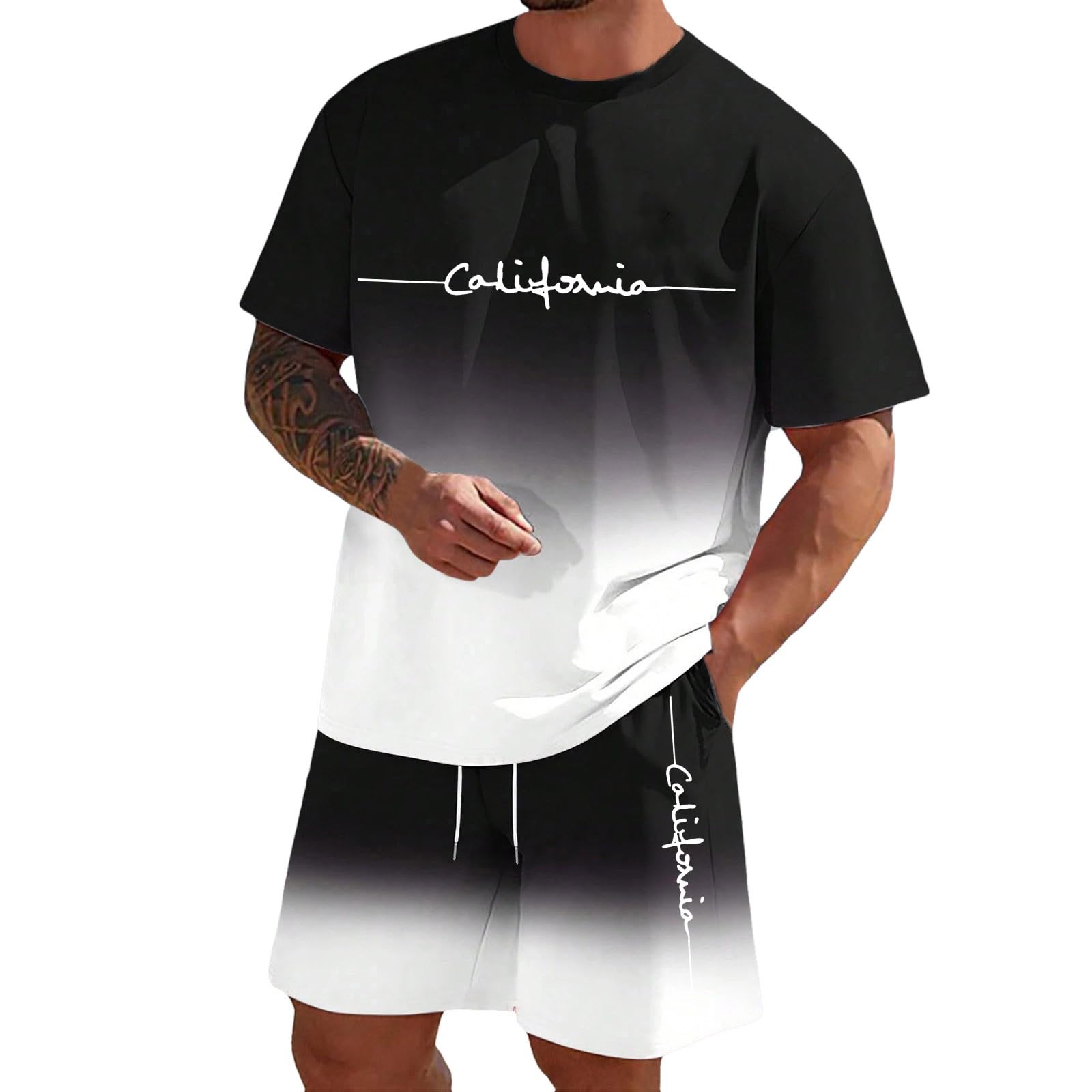 Generisch Tracksuit Men's Jogging Suit Print Two Piece Set Leisure Sports Suit Comfort Casual 2-Piece Shorts + T-Shirt Set Comfortable Leisure Suit Men