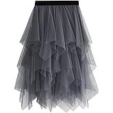 Reaowazo Tulle Skirts for Women Midi Long Fairy Skirt Tutu A-Line Mesh Layered High Elastic Waist Halloween Skirts