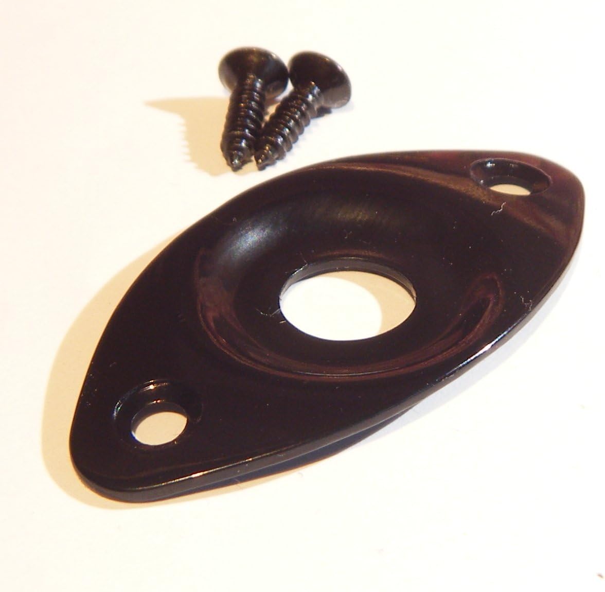 Electric guitar input jack socket plate in black oval recessed including screws