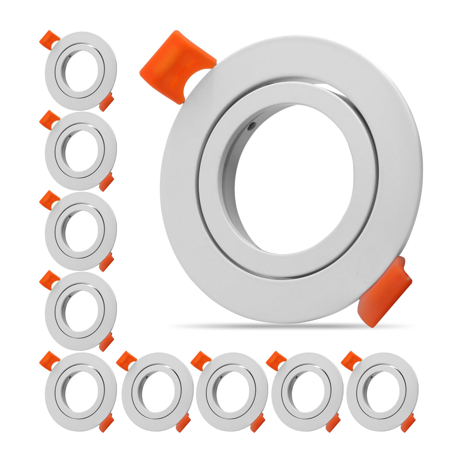 Photo 1 of JOYINLED Pack of 10 LED Ceiling Light Frame Round Fixture Holders Adjustable Cutout 65mm with MR16 sockets for 1.97in/50mm GU5.3/MR16/GU10 Bulbs (White)