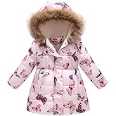 Girl Winter Dress Coats Faux Fur Hood Fleece Jacket Warm Waterproof Floral Parka