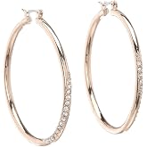 Guess Stone Front Hoop Earrings, Rose Goldtone