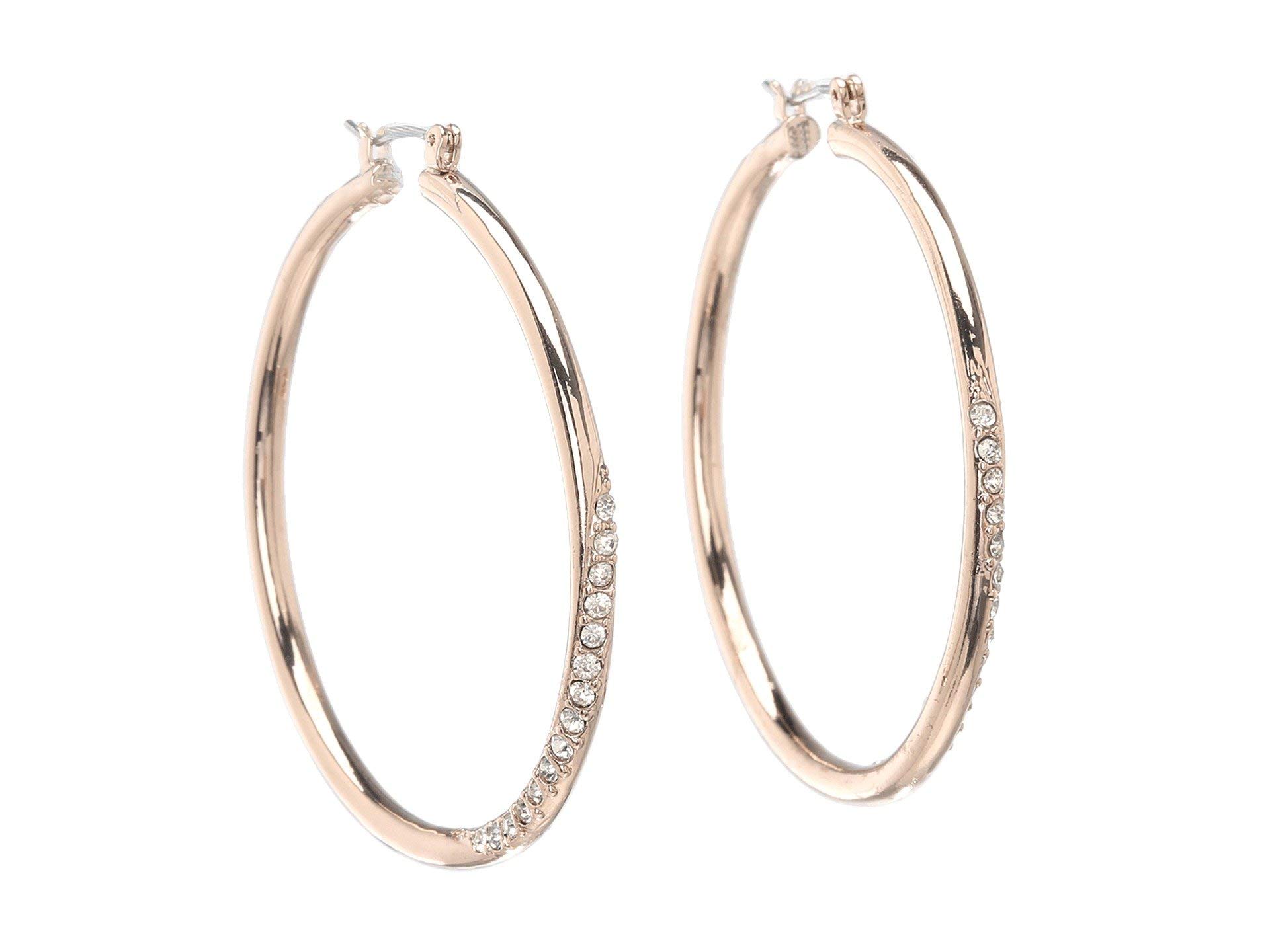 GUESS Pendientes de aro delanteros con piedra en oro rosa Basic