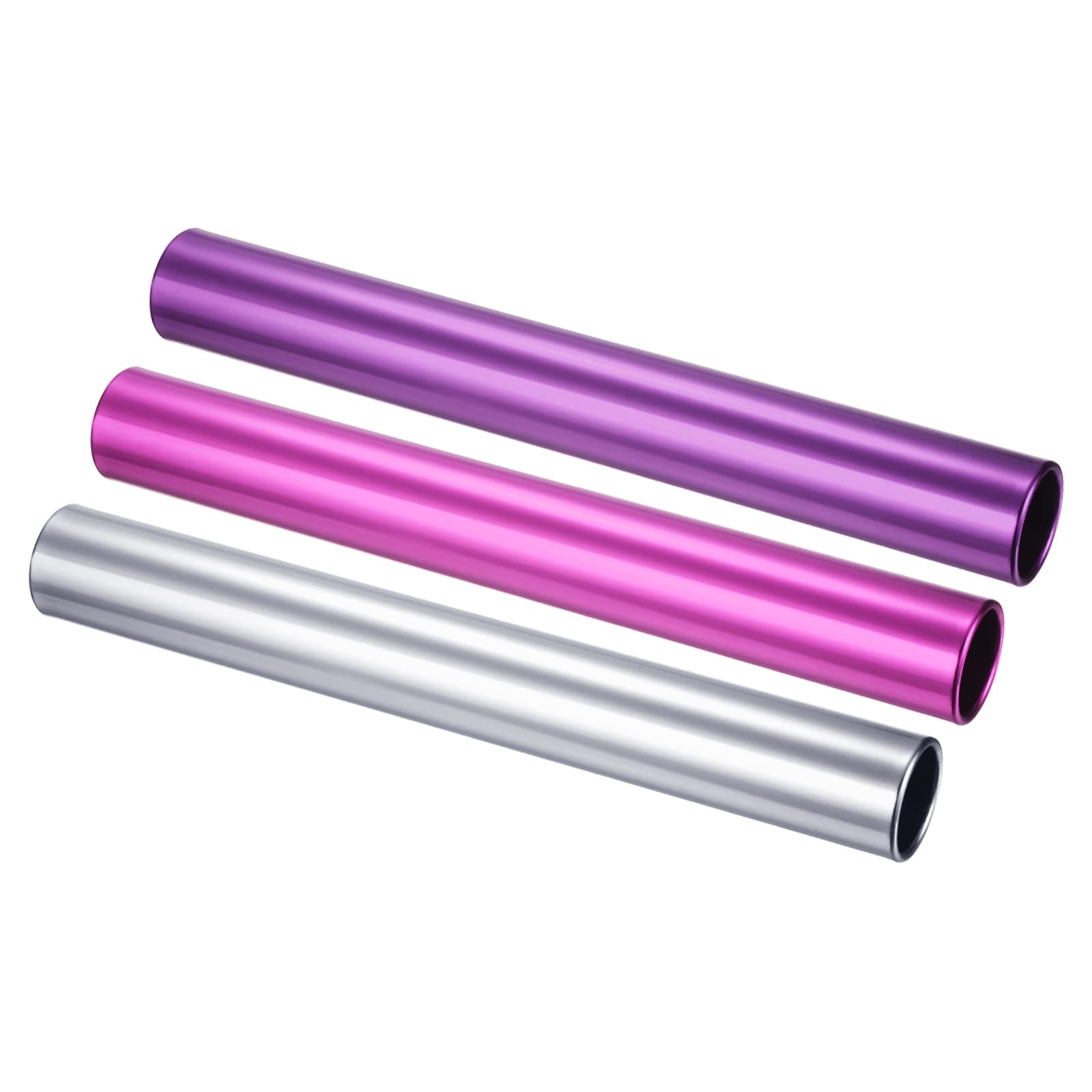 PATIKIL Relay Track Batons Set, 3 Pack Aluminum Alloy Tube Field Running Race Stick for Outdoor Athletics Sport Game Tool (Pink, Purple, Silver)