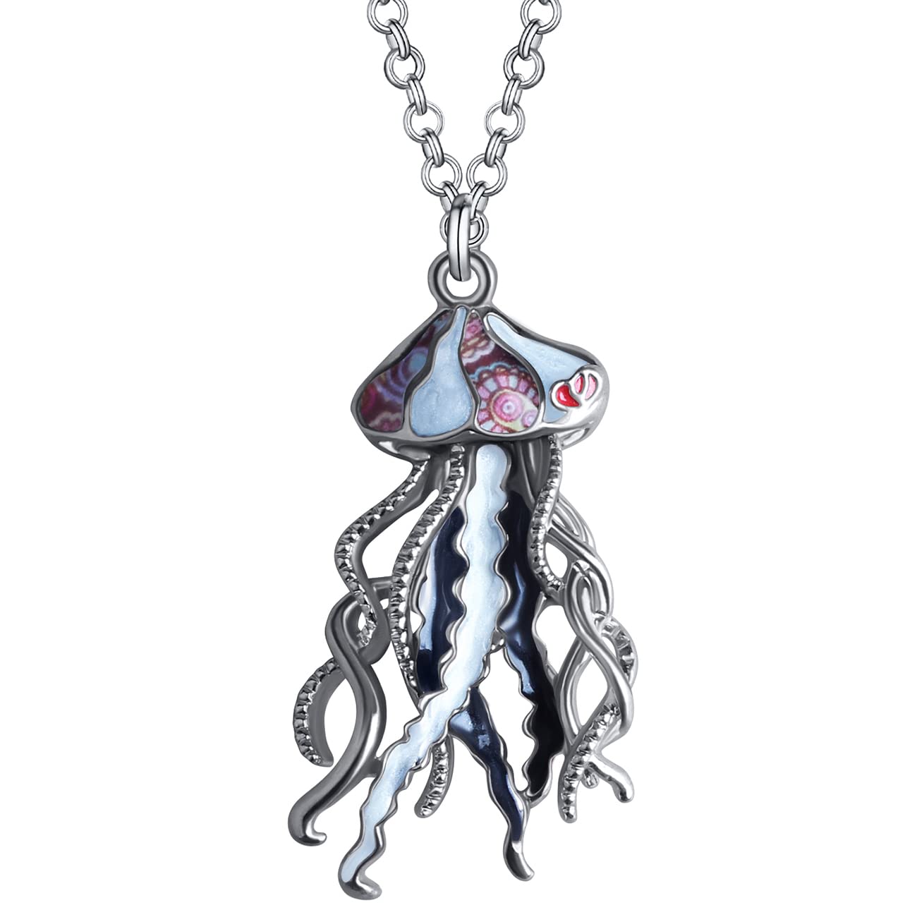 Enamel Alloy Cute Jellyfish Necklace Pendant Ocean Charms Fashion Jewelry Gifts for Women Girls (Black)