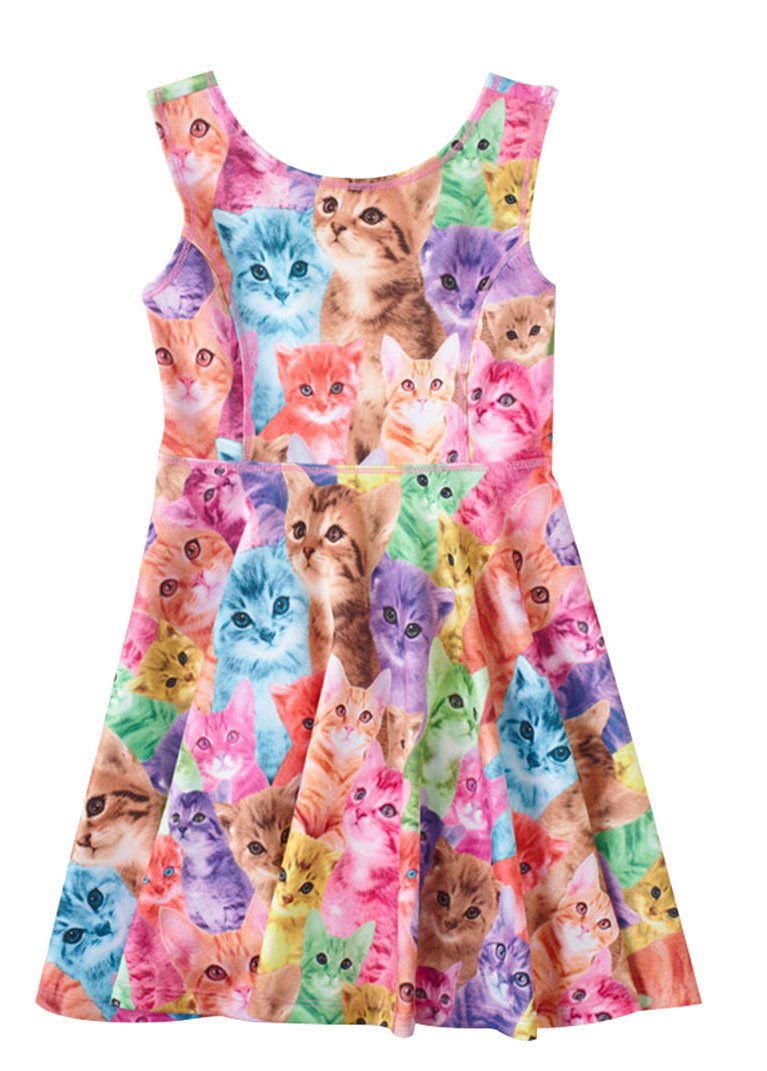 DFXIU Baby Kids Girl Outfit Girls Sleeveless Dress Skirt (Cat, 4-5 Years Old)