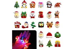 QINGQIU 24 PCS Christmas Light Up Rings LED Resin Ring Toys for Kids Girls Christmas Party Favors Stocking Stuffers Gifts
