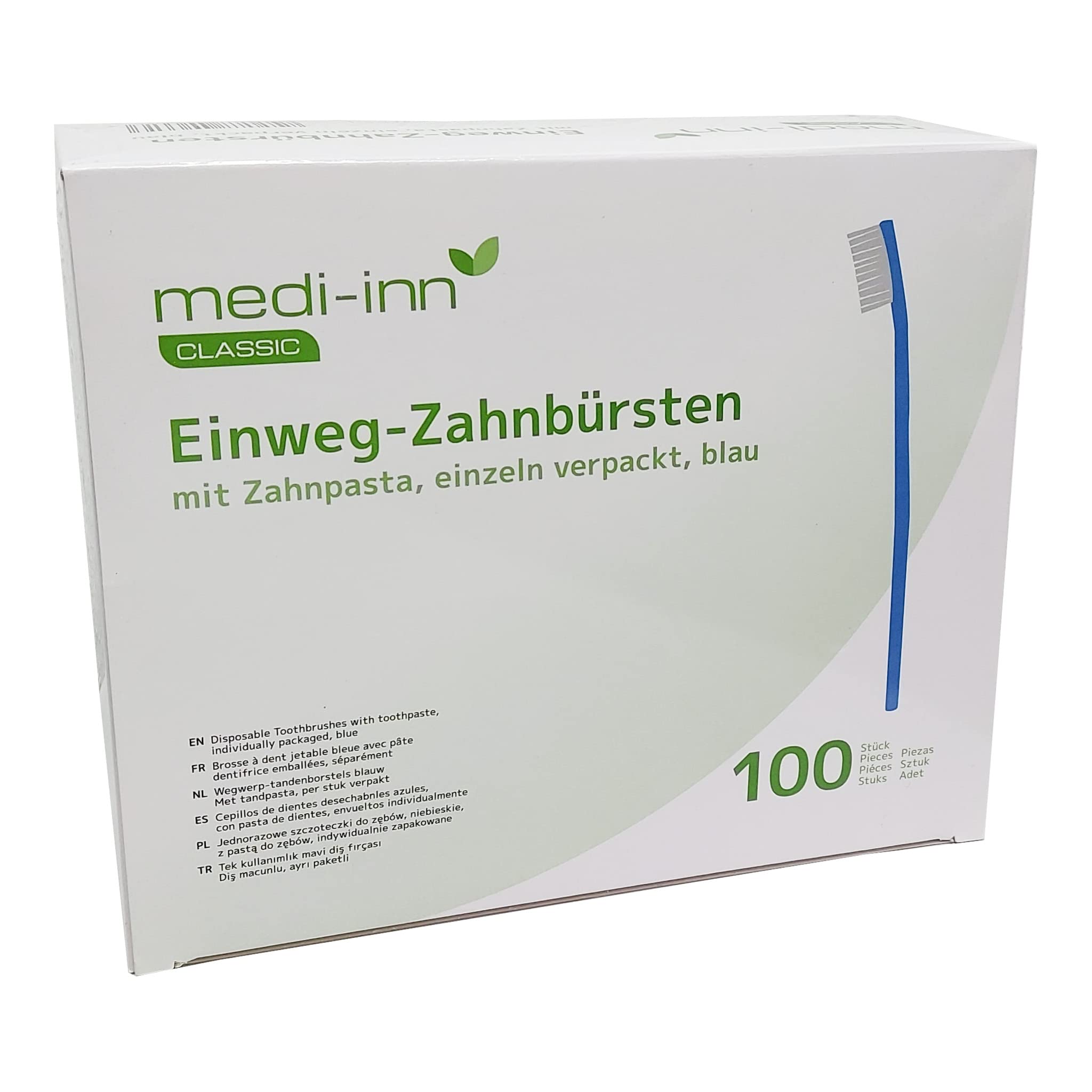 Medi-Inn 100 Disposable Toothbrushes Bulk Box Individually Wrapped