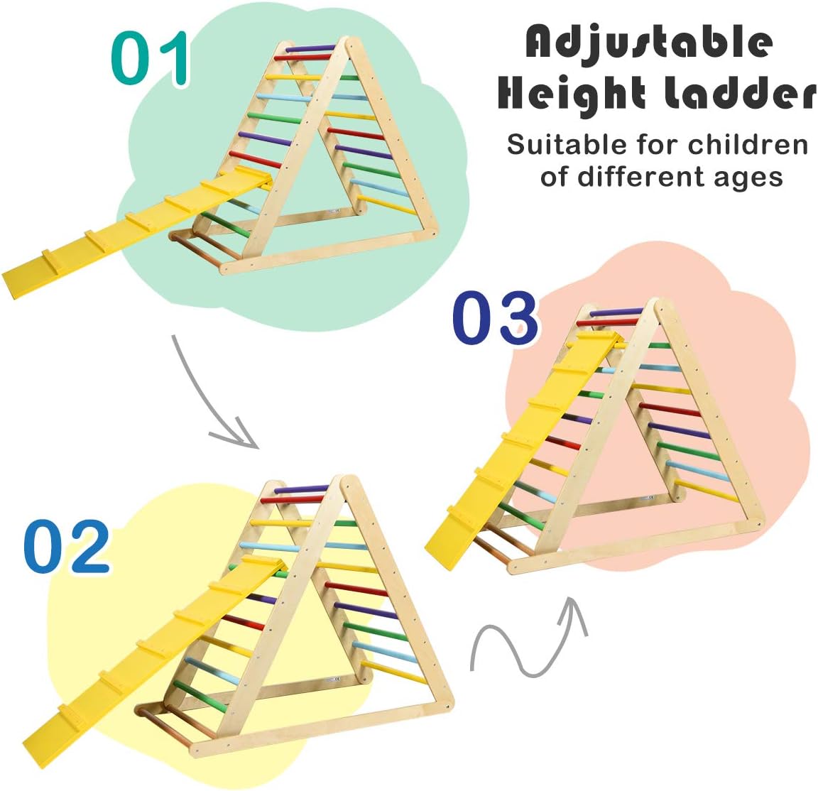 Costzon Foldable Wooden Climbing Triangle Ladder for Sliding & Climbing, 2 in 1 Triangle Climber with Safety Climbing Ladder for Toddlers, Suitable for Children Boys Girls: Toys & Games