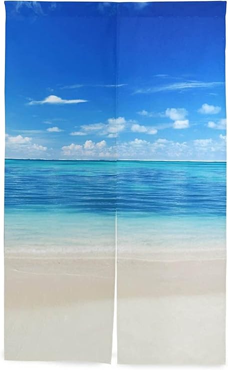 Amazon のれんおしゃれ暖簾ハワイ北欧砂浜海ブルー洗濯可 85x150cm のれん オンライン通販