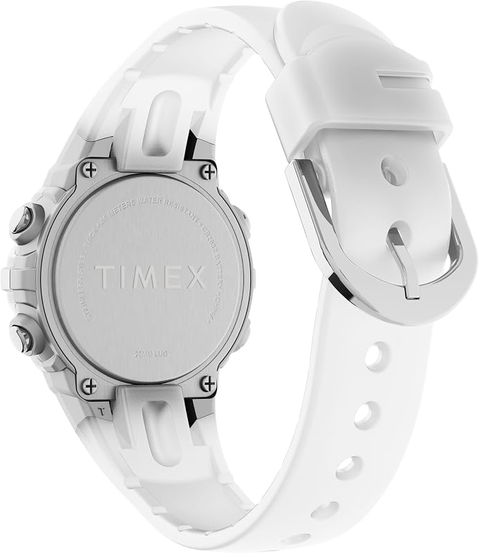 Sport Unisex-Armbanduhr, 33 mm, weißes Kunstharzarmband, digitales Zifferblatt, silberfarbenes Gehäuse TW5M61500