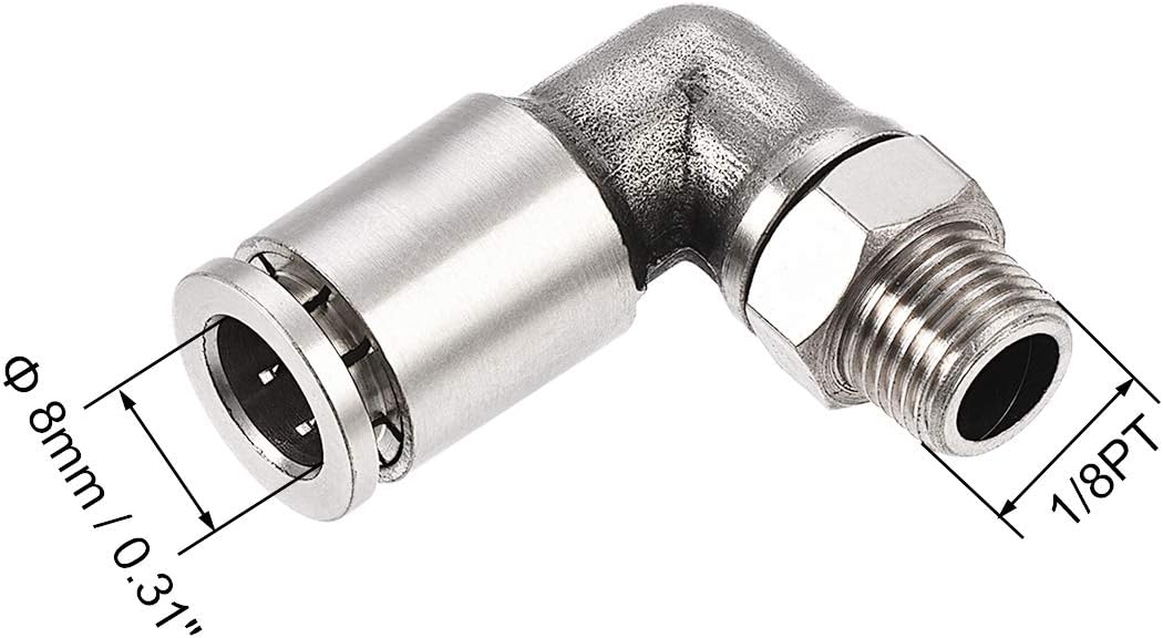 sourcing map Push to Connect Tube Fitting 8mm Tube to 1/8PT Male Elbow L Shape, Copper - Image 3
