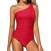 Tempt Me Two Piece Tankini Set Swimsuits for Women Tummy Control Bathing Suit One Shoulder Swimwear with Bikini Bottoms