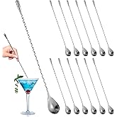 12 Pcs 12 Inches Bar Spoons Stainless Steel Mixing Spoons Spiral Pattern Long Drink Stirrer for Cocktail Shaker, Silver