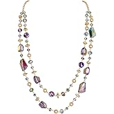 Bocar 2 Layer Long Beaded Necklace Crystal Beads Strand Fashion Jewelry for Women